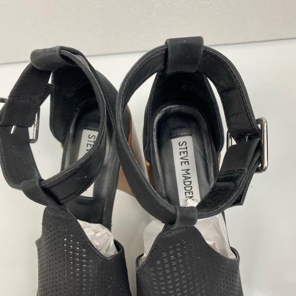 Steve‎ Madden Sawyer Black Ankle Strap Leather Upper Islet Laser Cut Sandals 8 M - Picture 8 of 13